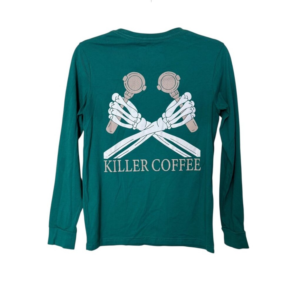 Dutch Bros Killer Coffee Long Sleeve Crew Neck Tee Women's S Green Casual - Picture 2 of 6